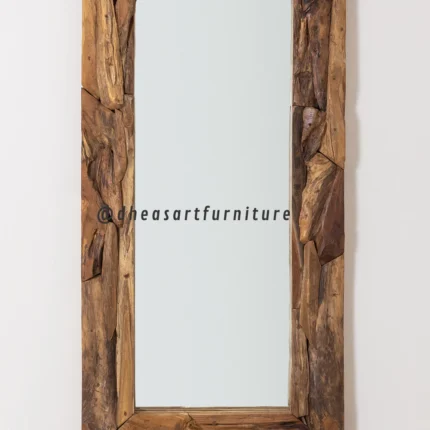 recycled teak wood stand mirror