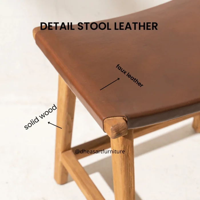 stool solid teak with leather