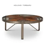 stainless round coffee table teak root with glasses