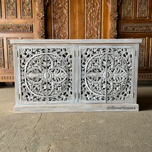 sideboard door carved white wash antique