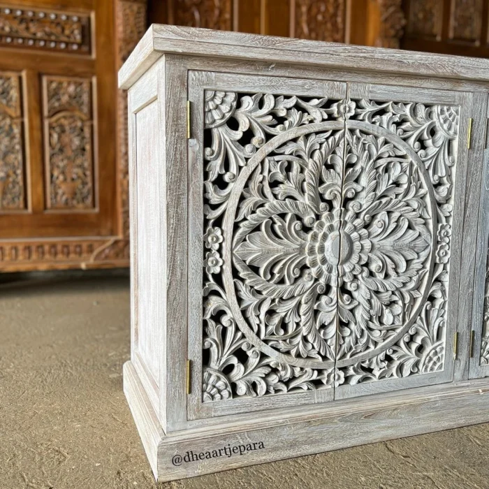 sideboard door carved white wash antique